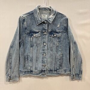 Old Navy Jean Denim Jacket Womens Large Blue Trucker Distressed Button Front